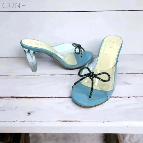 Womens Pastel Blue Clear Strap Bella Heels with Bow